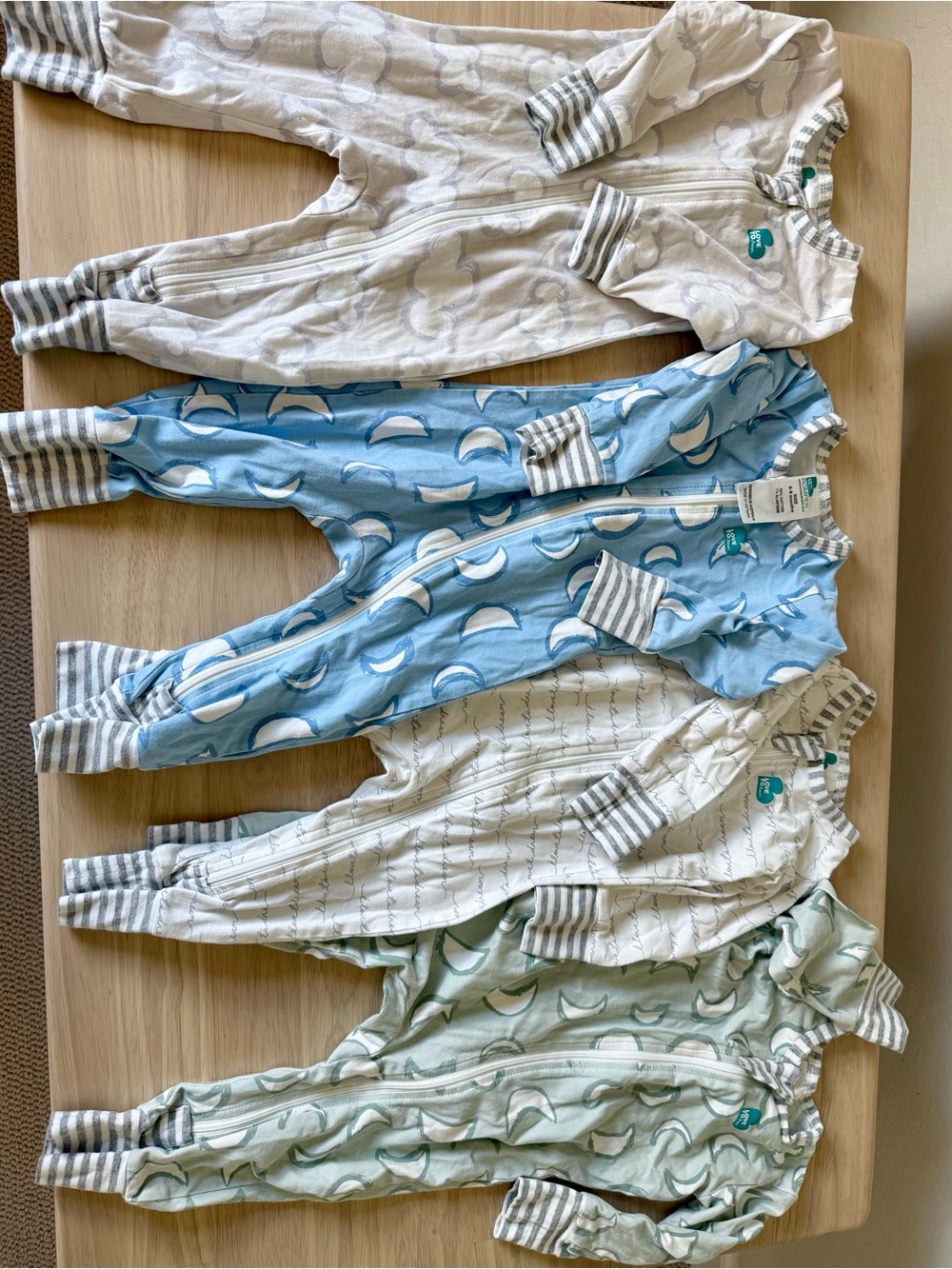 Love To Dream footless romper. Size 6-9 months. Set of 4